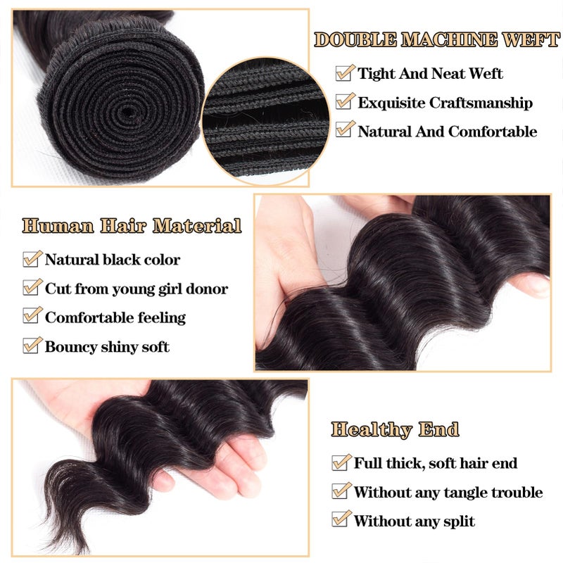 ROYAL IMPRESSION 12A Loose Wave Bundles Human Hair 14" 16" 18" 20" 400g 100% Unprocessed Brazilian Virgin Hair Loose Deep Wave Human Hair Weave Bundles Natural Color - Image 3